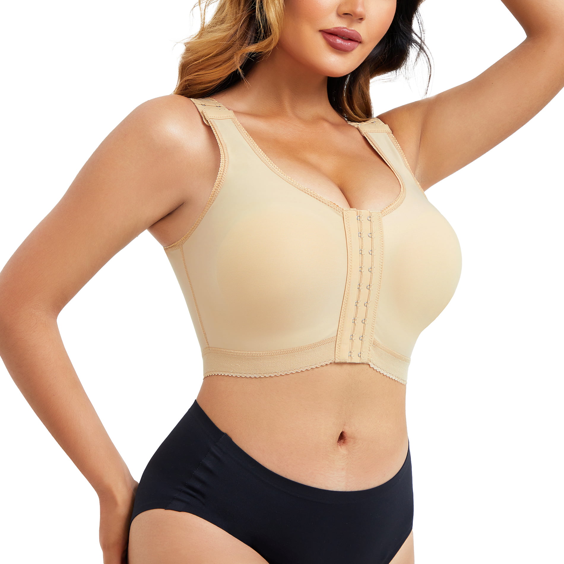 Gotoly Wireless Bra for Womens Front Adjustable Closure Post Surgery  Compression Sports Bra Shapewear Camisole Crop Tops(Beige 3X-Large) 