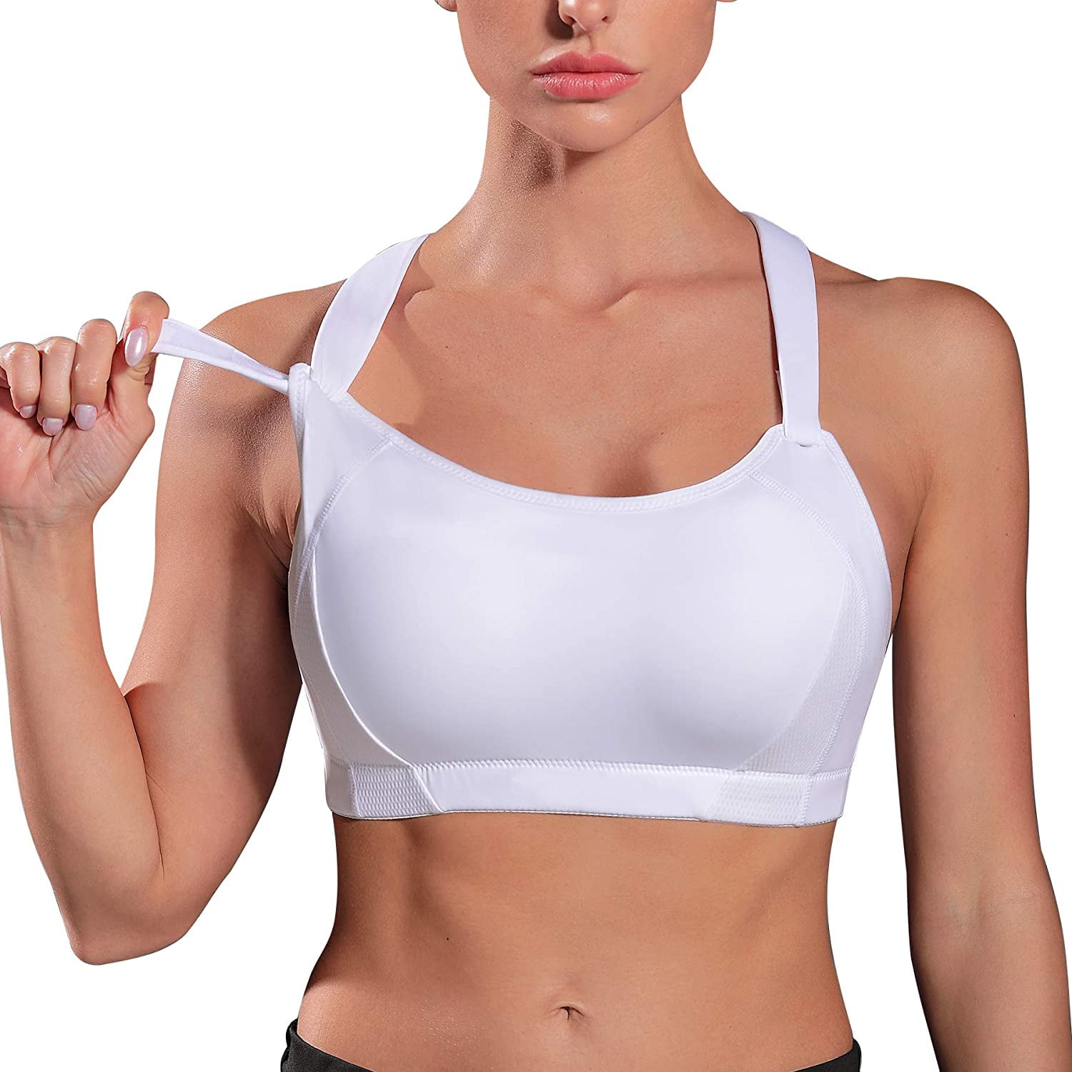 Gotoly Women High Impact Racerback Sports Bras Wirefree Front Adjustable  Workout Tops Bounce Control Gym Activewear Bra(White Small) 