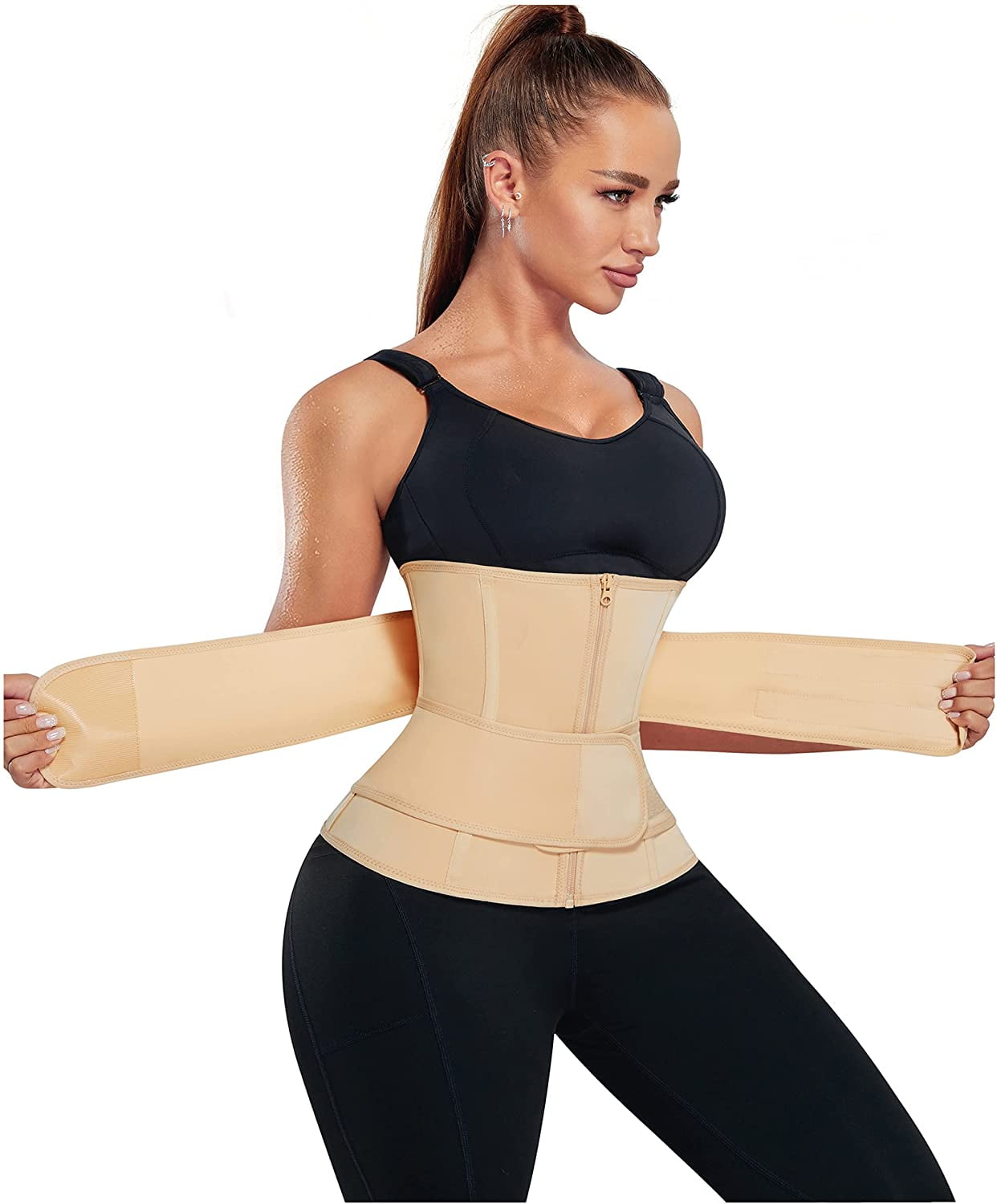 Gotoly Women Waist Trainer Corset Cincher Belt Tummy Control Postpartum  Body Shaper Sport Workout Girdle Slim Belly Band(Black Medium) 