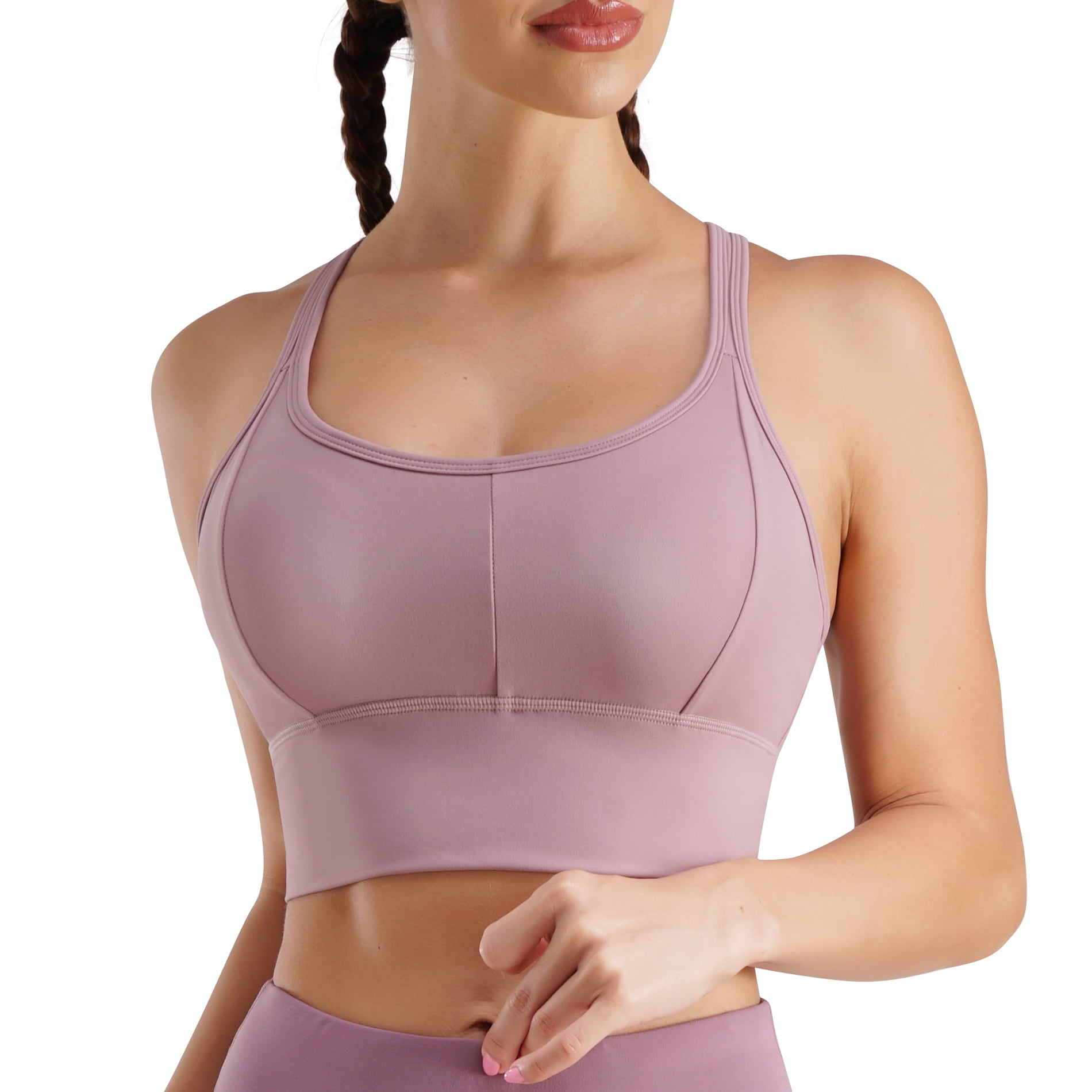 Gotoly Longline Yoga Bra for Women Racerback Sports Bra Zip Front Crop Top  Padded Tank Tops Workout Shirt(Pink Large) 