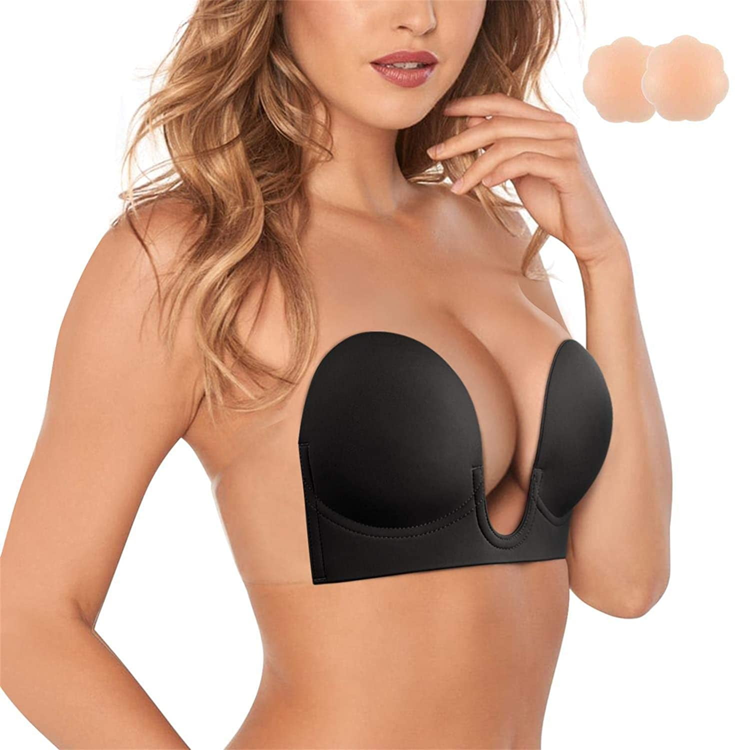 Little Missy Frontless Backless Strapless Bra for Women. Deep Plunge  Invisible Push Up., Black and Beige, 32B : : Clothing, Shoes &  Accessories