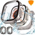 thumbnail image 1 of Goton 2 Pack Waterproof Case for Apple Watch Ultra 2 - Ultra1 Screen Protector 49mm, Tempered Glass Hard PC Shockproof Cover Back Bumper for iWatch, 1 of 12