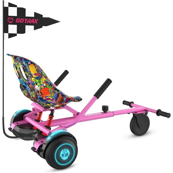 Gotrax Hoverboard Go Kart Attachment for 6.5” to 10” Hoverboards, Adjustable Frame & Handlebar, Hoverboard Seat Accessory for Kids and Adults,Pink