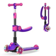 Gotrax KS3 Pro Kids Folding Kick Scooter with One-Click Removable Seat, 3 Extra-Wide LED Light-Up Wheels, Anti-Slip Deck, Adjustable Handlebars, Lean-to-Steer, Ages 2-8