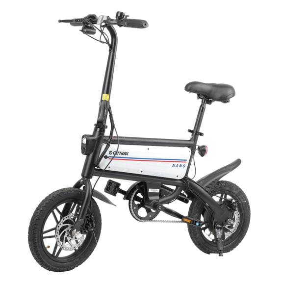 Gotrax Nano 14" Folding Adult Electric Bike,15.5mph 36V 350W Peak Foldable City Bike With LED Light,White