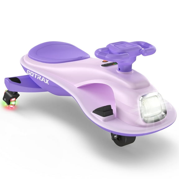 Gotrax WG1 12V Electric Wiggle Car for Kids, Ride On Toy with Music Speaker, Rear Flash Wheels, Pedal Throttle & Battery Display, Great Christmas Gift for Boys & Girls Ages 3 , 132 lbs,Purple