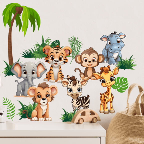 Gotsafety Baby Animal Wall Stickers - Premium Vinyl Jungle Animal Wall Decals for Nursery & Classroom - Safari Decals for Kids Room Animal Wall Decor - Easy Application Adhesive Decals