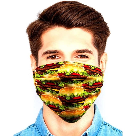 Gotta Get it Gifts Polyester / Spandex, Fabric, Adjustable, 2-Layer Reusable & Washable Hamburgers Face Mask [One Size Fits All]