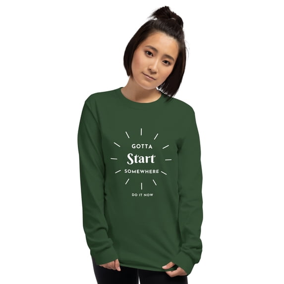 Gotta Start Somewhere Men’s Long Sleeve Shirt (Forest Green, 3XL)
