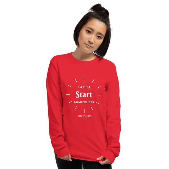Gotta Start Somewhere Men’s Long Sleeve Shirt (Red, M)