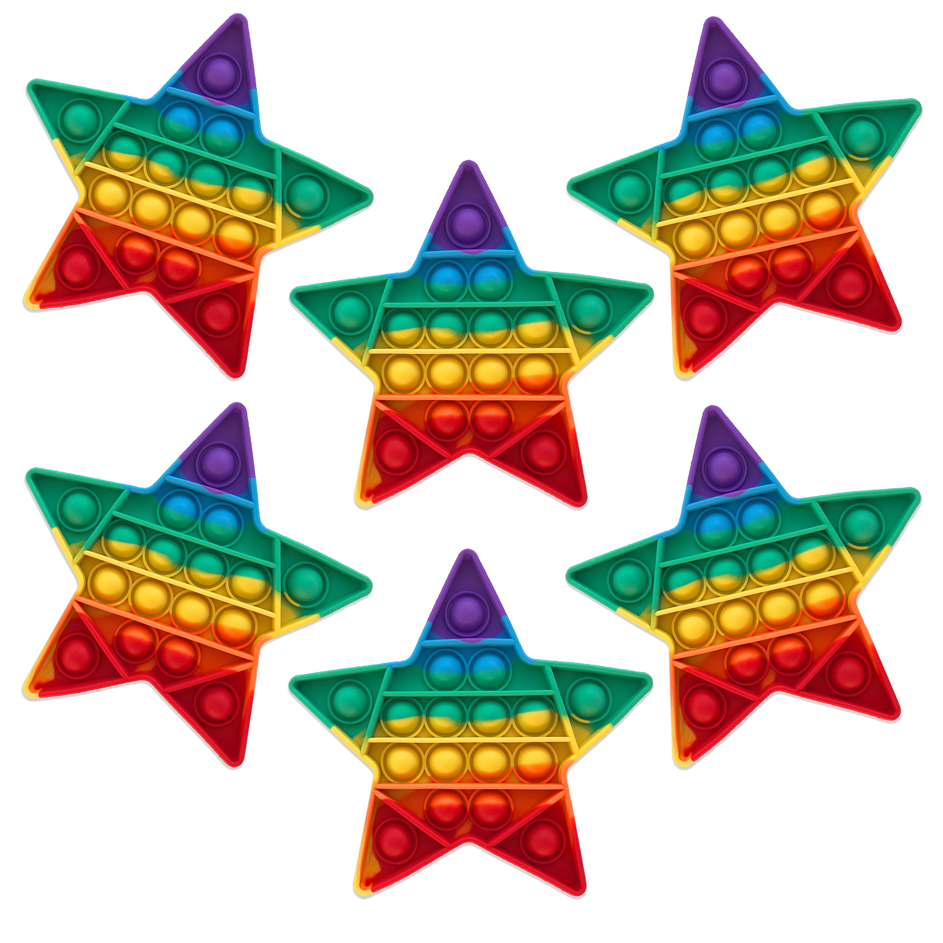 GottaPop 5.5" Pop It Fidget Toy Party Favors, Rainbow Stars, 6Pk