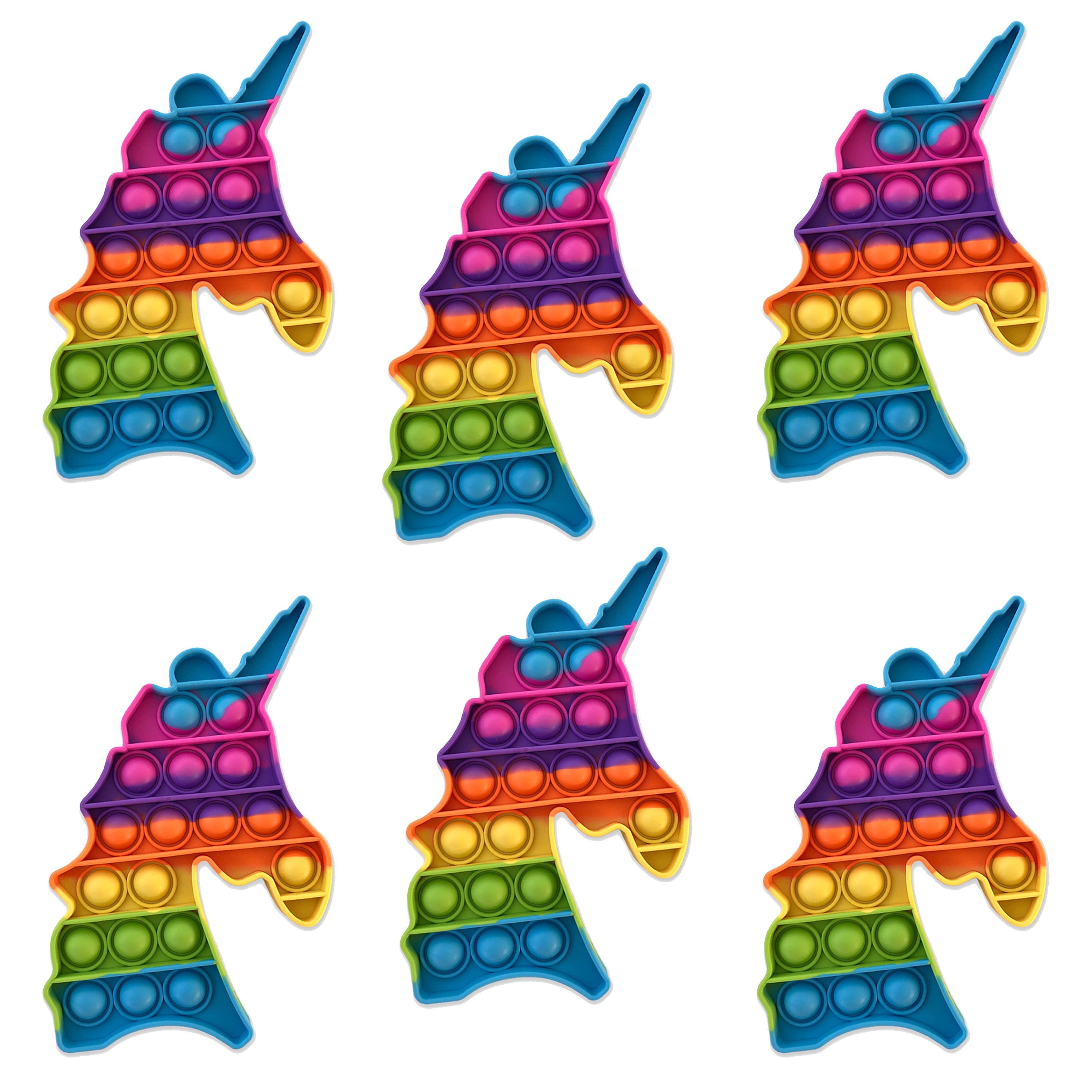 GottaPop 5.5" x 6.5" Pop It Fidget Toy Party Favors, Rainbow Unicorns, 6Pk