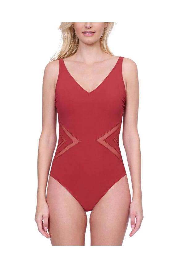 womens V Neck One-Piece, 18, Red