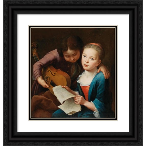 Gottfried Eichler the Elder 15x16 Black Ornate Wood Framed Double Matted Museum Art Print Titled - Two Children Making Music