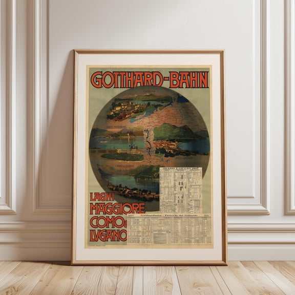Gotthard Railway Map European Travel Wall Decor Unframed Paper Print