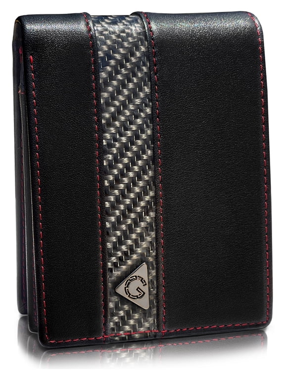 Black 100% Genuine Full Grain Leather Passcase Wallets for Men, RFID Blocking Bifold Mens Wallet with 2 ID Windows Flip pocket, 8 Card Holder & Stylish Gift Box