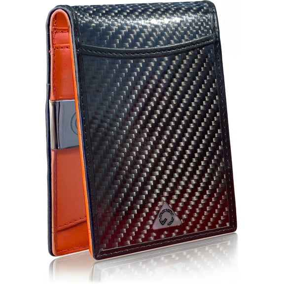 Gotti Wallet for Men with Money Clip Real Carbon Fiber RFID Blocking Mens Wallet Minimalist Front Pocket Card Holder Leather Bifold with ID Window Gift Box