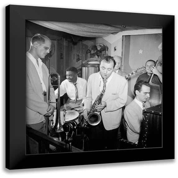 Gottlieb, William 15x15 Black Modern Framed Museum Art Print Titled - Bill Harris-Denzil Best-Flip Phillips-Billy Bauer-Lennie Tristano-Chubby Jackson-1947. Pied Piper-NY
