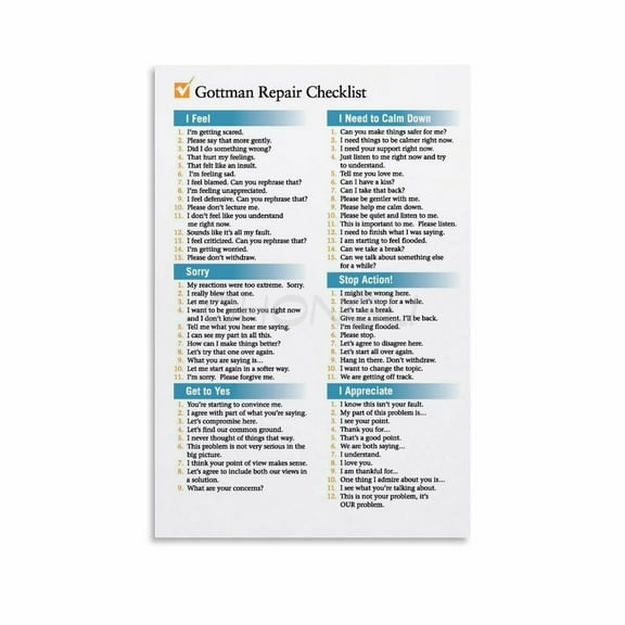 Gottman Repair Checklist Poster Canvas Painting Posters And Prints Wall Art Pictures for Living Room Bedroom Decor
