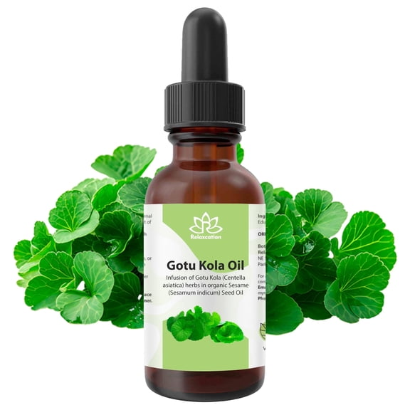 Gotu Kola (Centella Asiatica) Leaf Infused Sesame Oil – Ayurvedic Herbal Hair & Skin Oil, Cold-Pressed Unrefined Plant-Based by Relaxcation | 1 fl oz