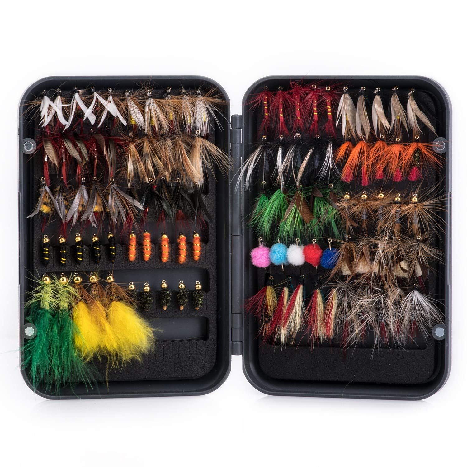  Fly Fishing Flies Kit, 36/78Pcs Fly Fishing Lures, Fly Fishing  Dry Flies Wet Flies Assortment Kit with Waterproof Fly Box for Trout Fishing  : Sports & Outdoors