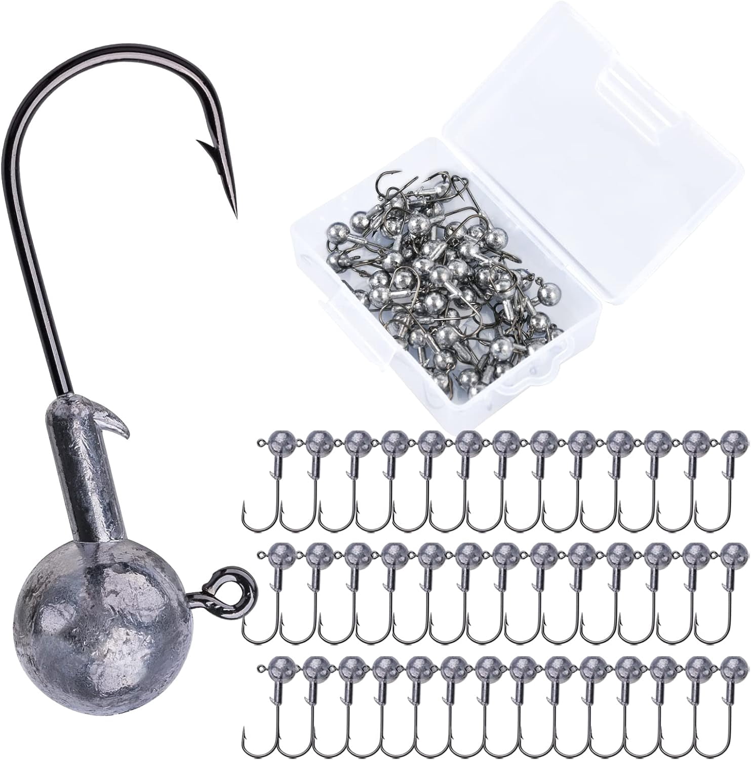 SILANON 135 Pcs Unpainted Round Ball Jig Heads - Fishing Hooks For Bass, Crappie, Trout, Walleye (5g To 28g Weights) - View #8