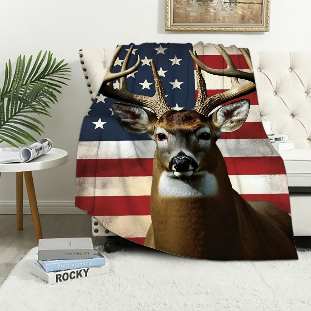 Gotuvs American Whitetail Deer Fleece Blanket for Bed, Deer Fleece