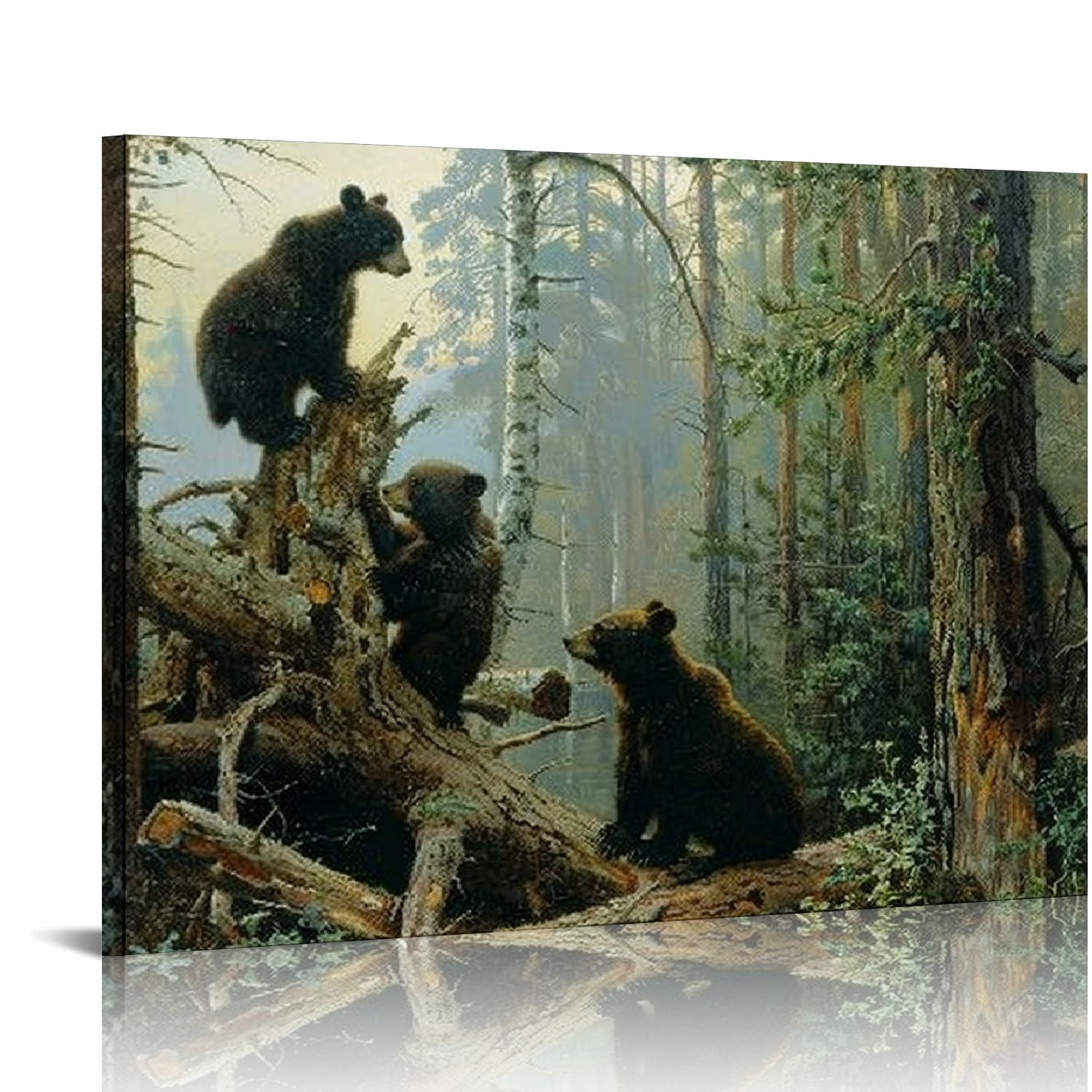 Gotuvs Black Bears in Forest Canvas Wall Art Decor, Ivan Shishkin