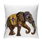 Gotuvs  Boho Chic Inspired Thai Elephants Sun Motif in Royal Blue Green Stripes Throw Pillow Cushion Covers for Colorful Trendy Home Décor