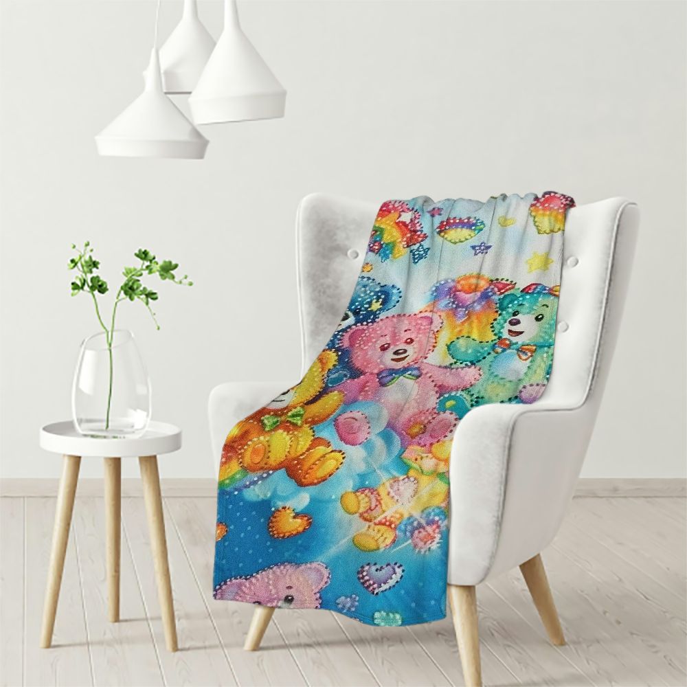 Gotuvs Care Bears Throw Blanket Rounded Corners, Ribbed Edge Binding