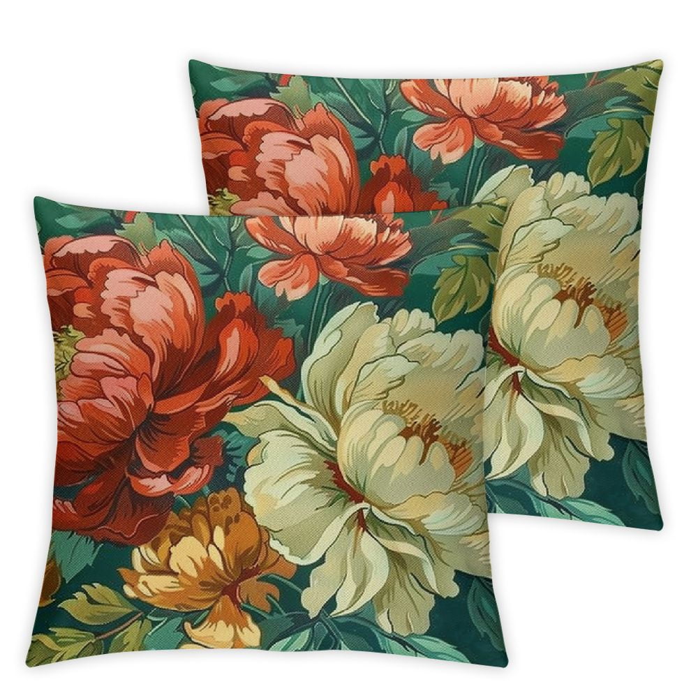 Gotuvs Chinoiserie Coral Peony Floral Sofa Pillow Cover Peony Flower Teal Green and Red Pillow