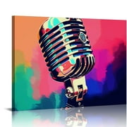 Gotuvs Colorful Music Painting Wall Art Decor Microphone Pictures Prints Music Instrument Art Giclee Prints for Music Studio