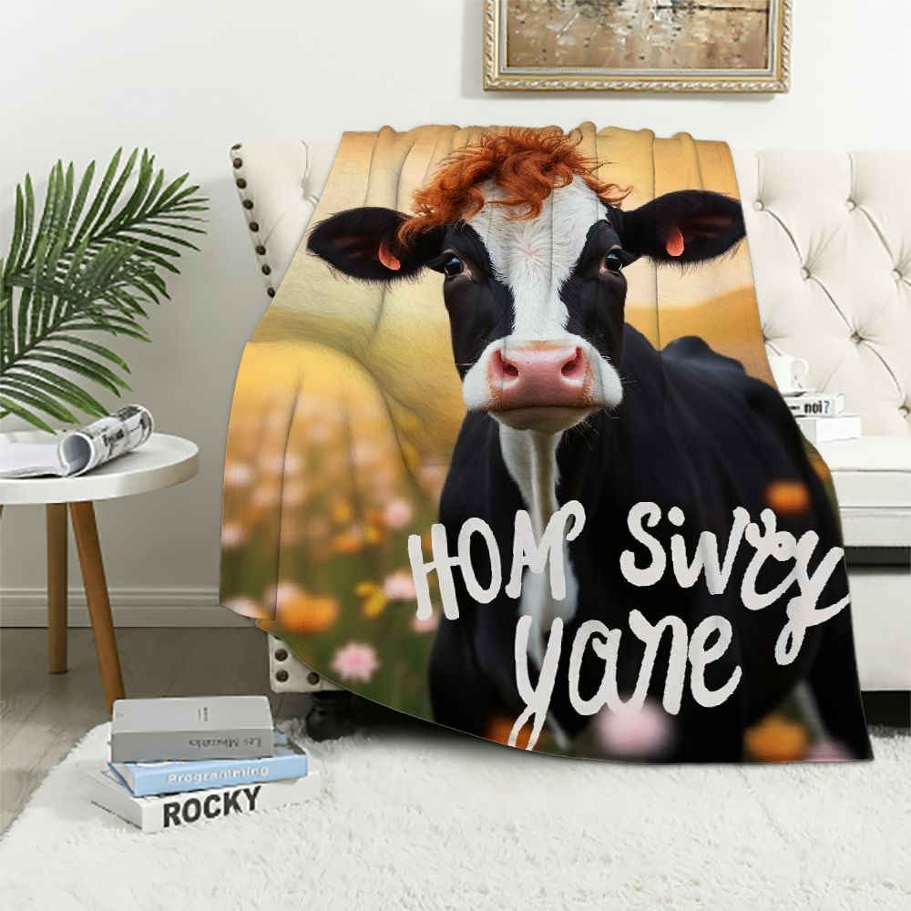 Gotuvs Custom Cow Blanket with Name for Kids Soft, Fuzzy & Cozy Lap Size Throw Blanket for