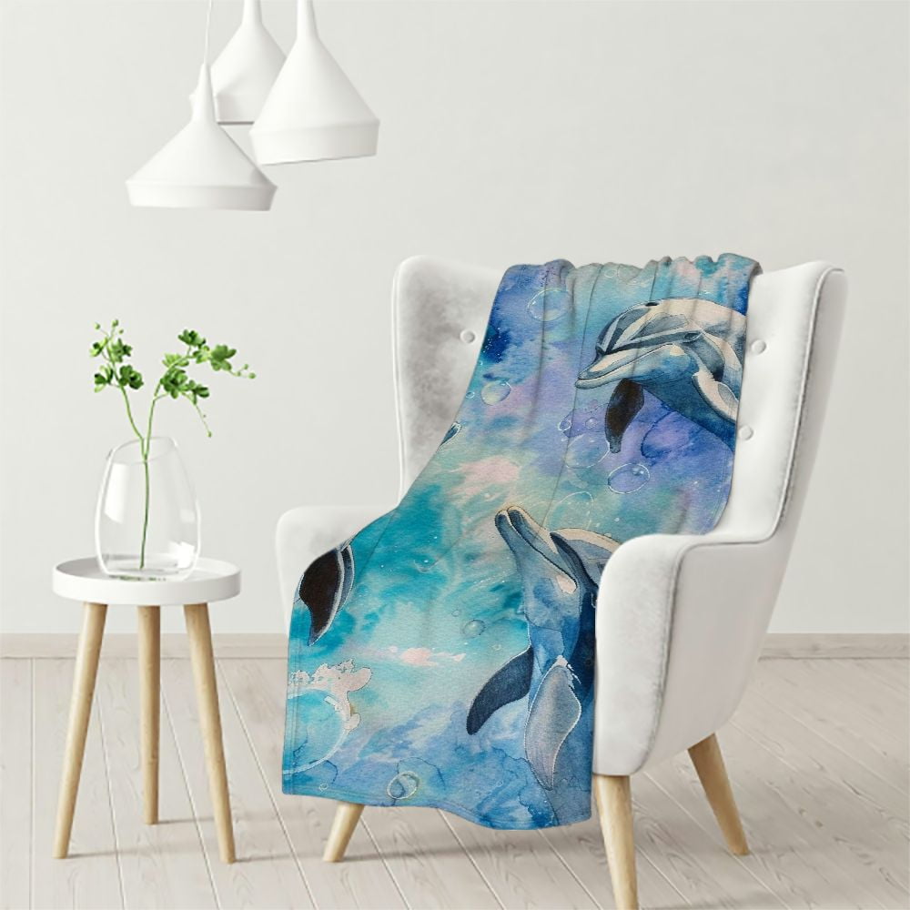 Gotuvs Dolphins Throw Blanket Blue Waves Ocean Water Sea Life Blanket