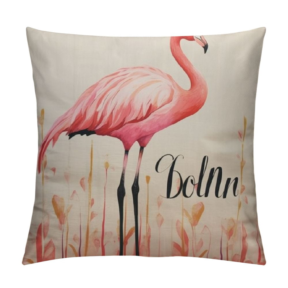 Fringed Velvet Flamingo Pillow Cover: Blue Chinoiserie Decor