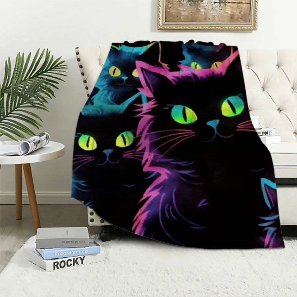 Gotuvs Flannel Throw Blanket Cute Cat All Season Super Soft Cozy