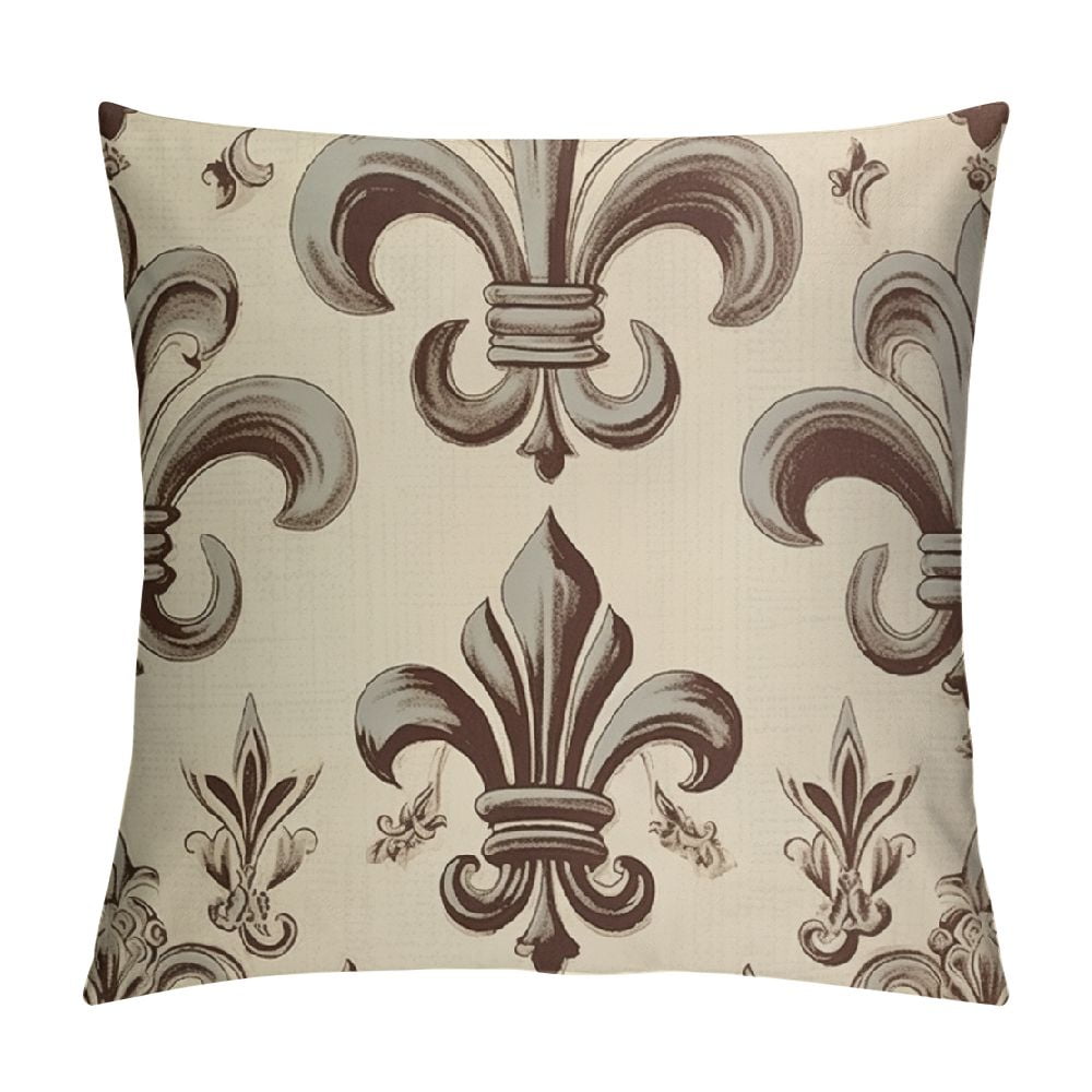 Gotuvs Fleur De Lis Throw Pillow Cushion Cover, Heraldic Pattern with FleurdeLis and Crowns