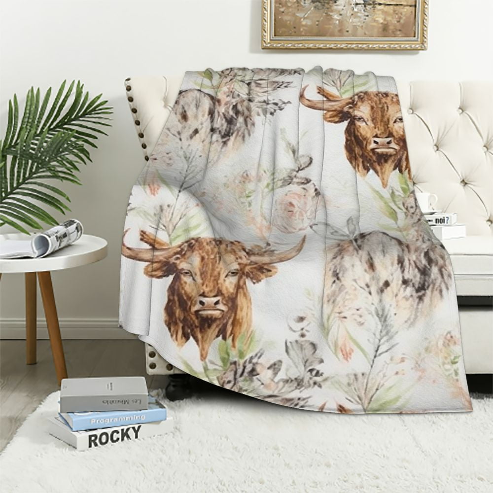 Gotuvs Highland Cow Print Blanket and Throws Cute Farm Animal Cow Gifts