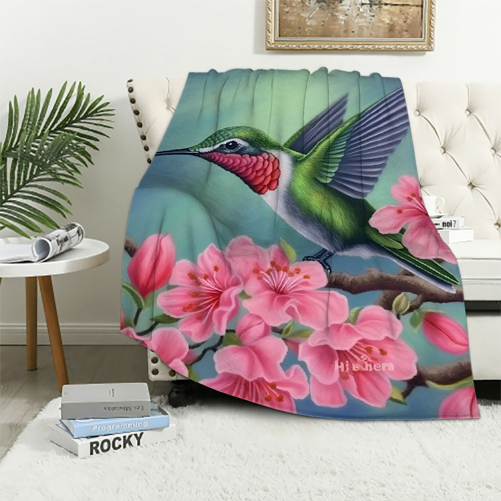 Gotuvs Hummingbird Bird with Flowering Paradise Throw Blanket Ultra