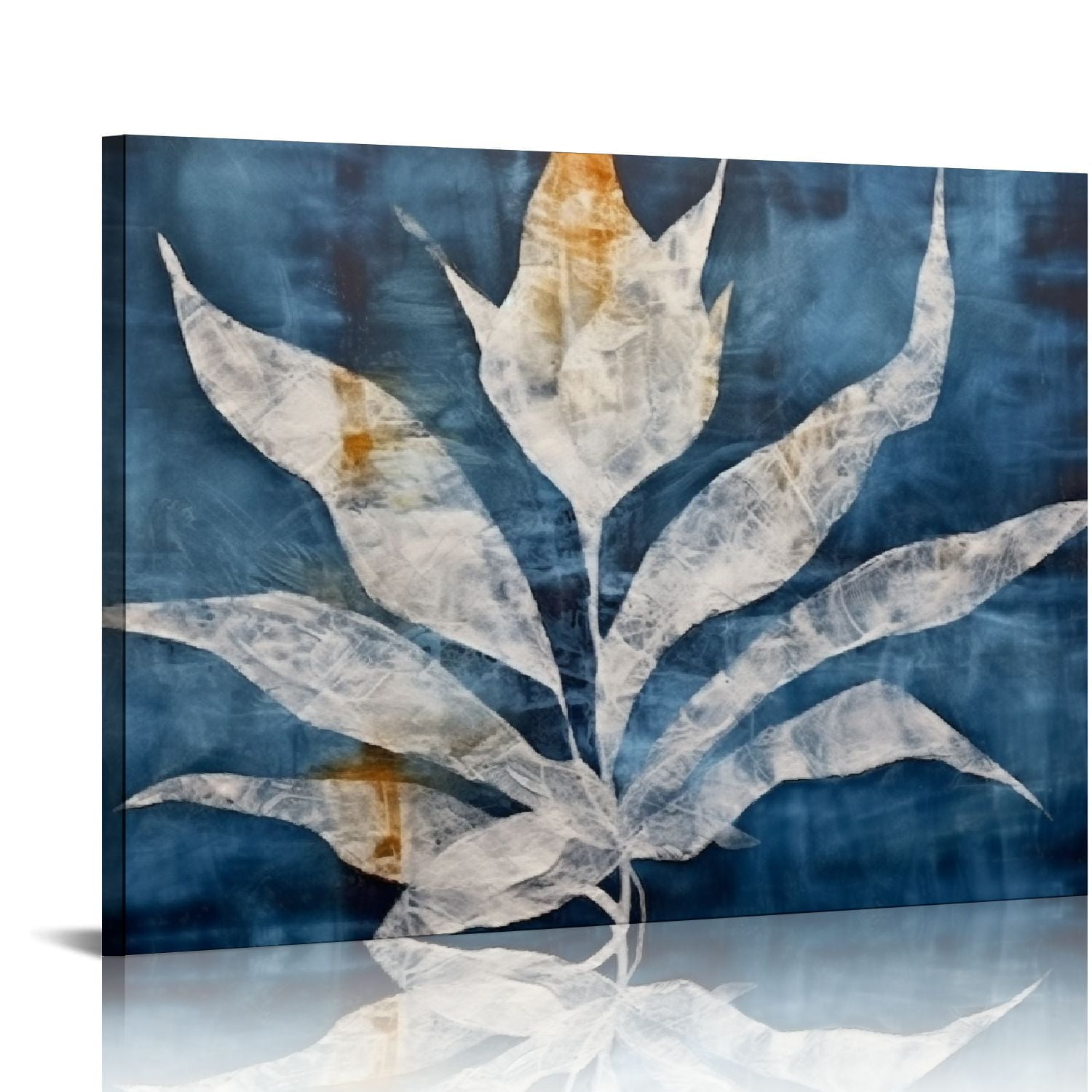 Gotuvs Leaf Picture Wall Art Prints Navy Blue Tropical Plant Green Leaf