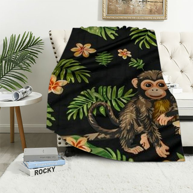 Gotuvs Monkey Blanket,Monkey Gifts for Kids,Plush Animal Print Throws