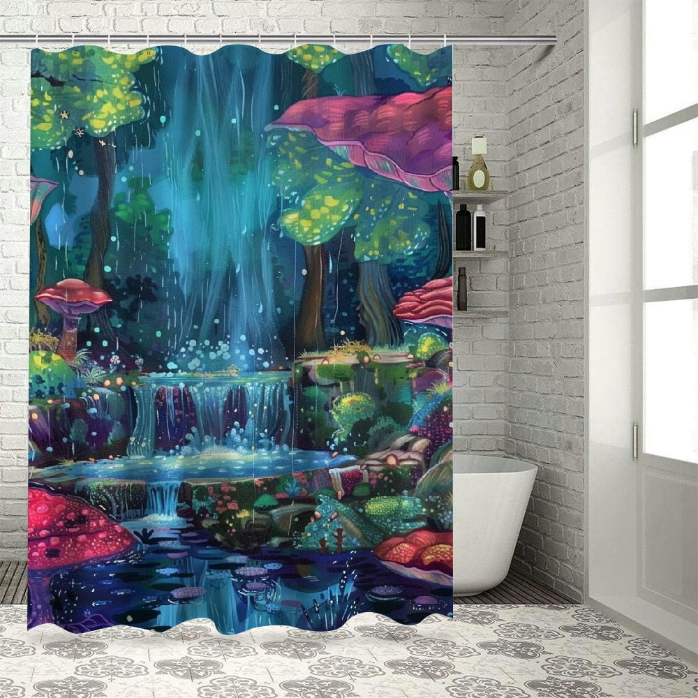 Gotuvs Mushroom Shower Curtain, Magic Mushrooms with Vibrant Neon