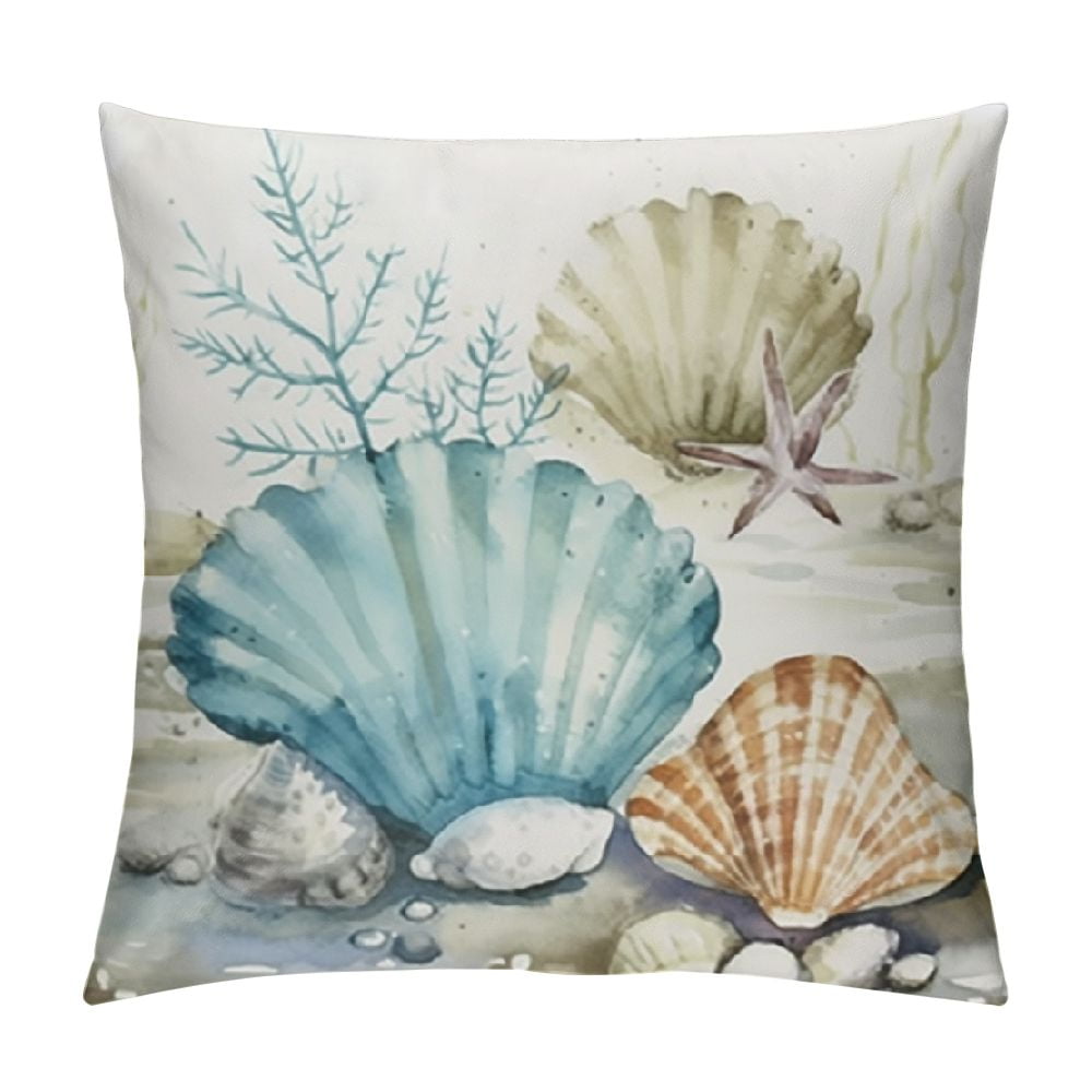 Gotuvs Nautical Coastal Throw Pillow Covers Ocean Themed Beach Seashell ...