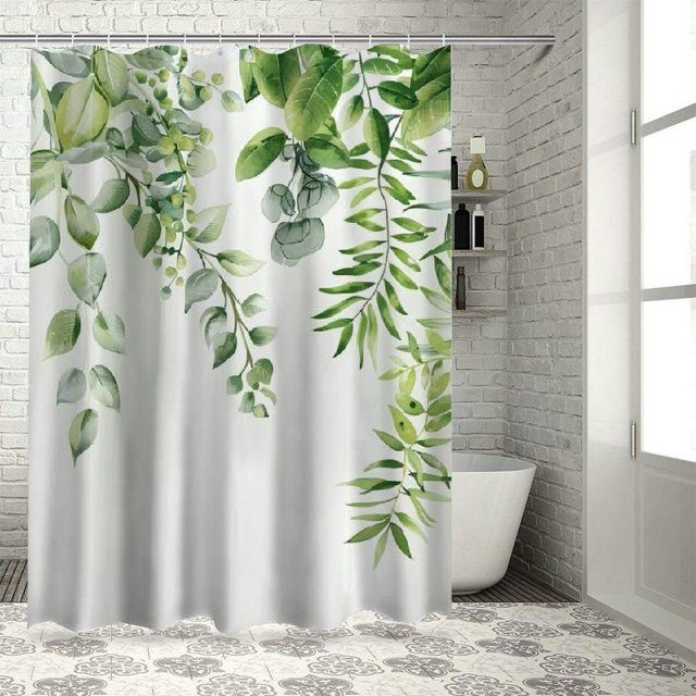 Ruelvth Green Eucalyptus Shower Curtain, Spring Watercolor Plant Leaves With Floral Shower Curtain For Bathroom Waterproof Fabric Shower Curtain Set With Hooks, 72x72 Inch
