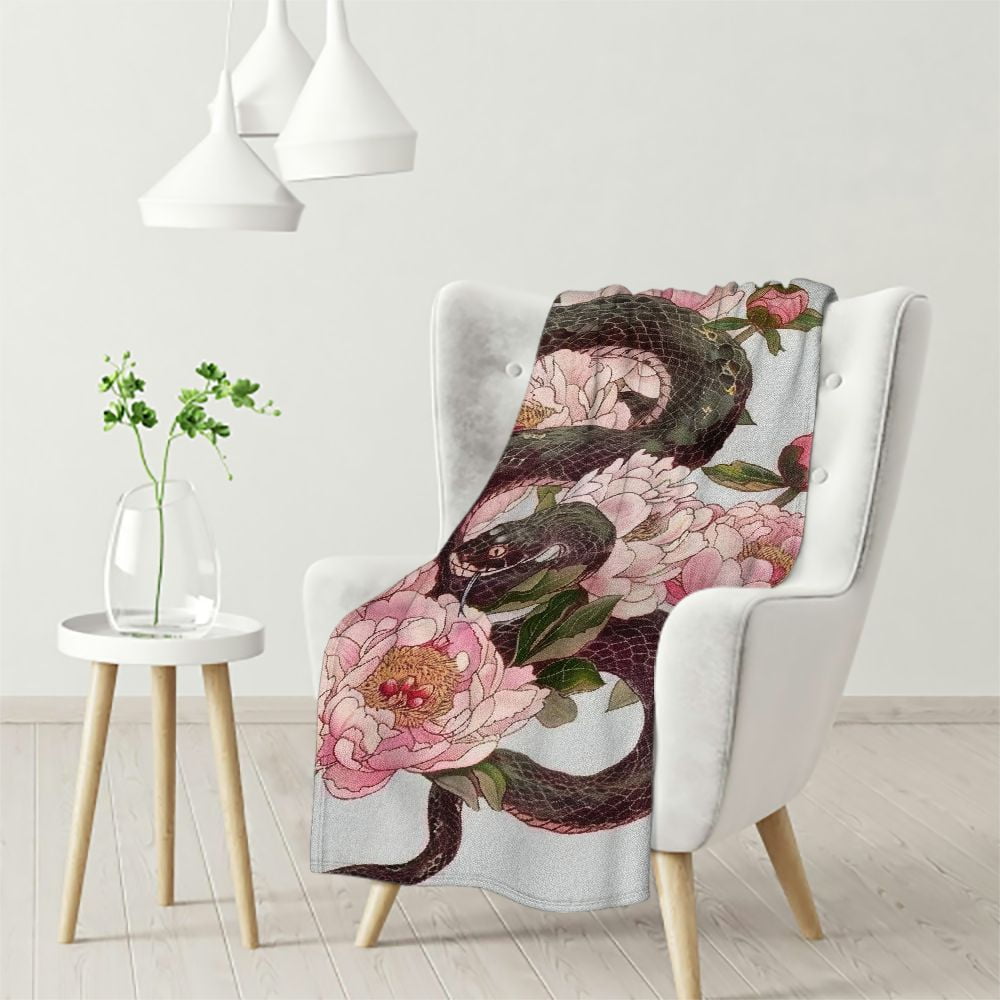 Gotuvs Snake Blanket for Adults Animal Snakes in Pink Rose Flower Throw