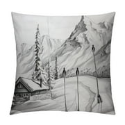 Gotuvs  Sports Throw Pillow Cushion Cover, Winter Seasonal Activity Skiing with Gear Set on The Mountain Peak Everest Sketchy Image, Decorative Square Accent Pillow Case