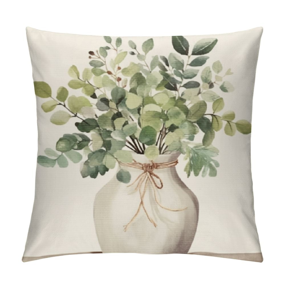 Gotuvs Spring Summer Leaf Pillow Covers Watercolor Eucalyptus Leaves