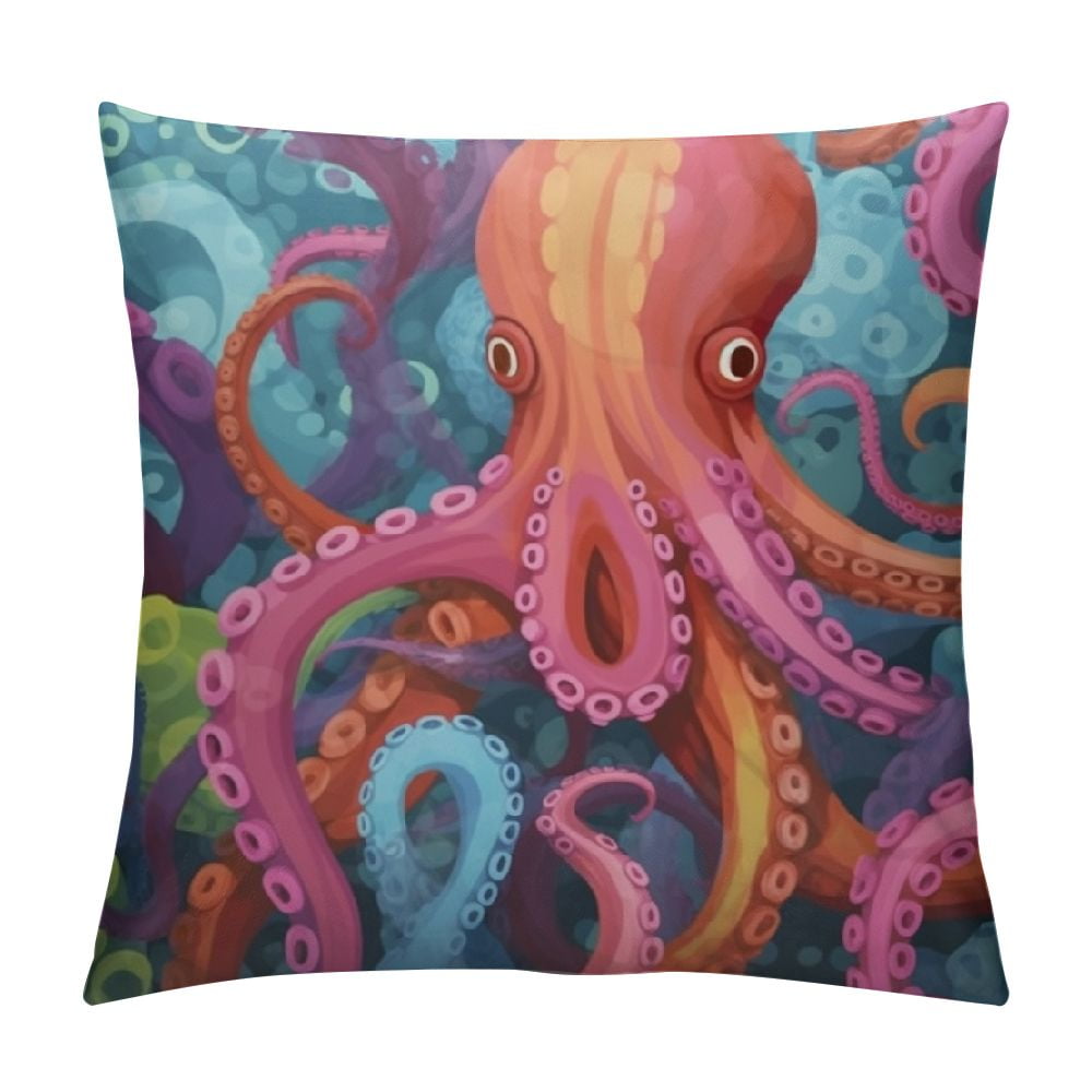 Gotuvs Square Throw Pillow Covers Cartoon Funny Colorful Octopus