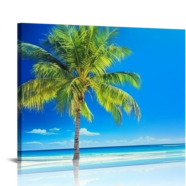 Gotuvs Wall Art Canvas Painting Palms And Beach A Beach With Palm Trees 