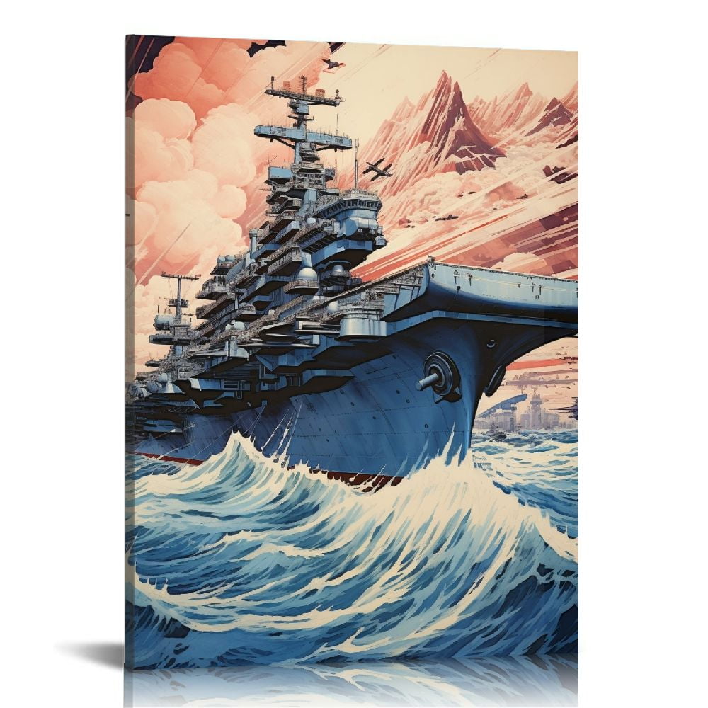 Gotuvs Wall Art for Living Room Aircraft Carrier Paintings Battleship